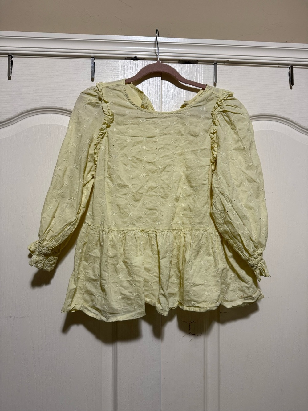 Universal Thread Pale Yellow Peplum Ruffle Long-Sleeve Top